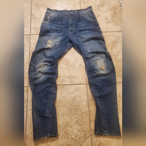 G-Star Raw ARC 3D Loose Tapered Men's W34 L34 Blue Denim Distressed Jeans NEW